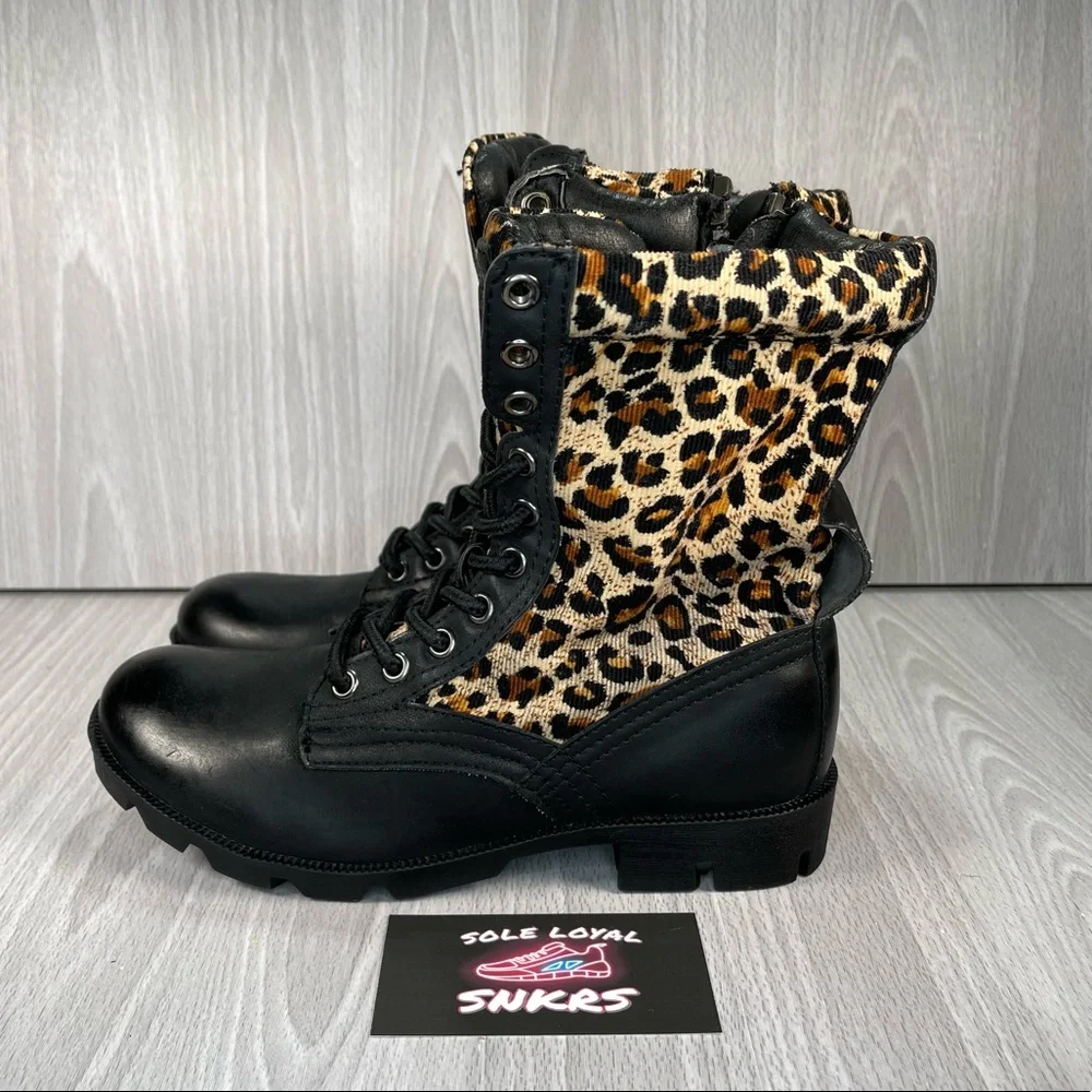 J75 Strong women Jump Cheetah‎ Print Combat boots Size 5